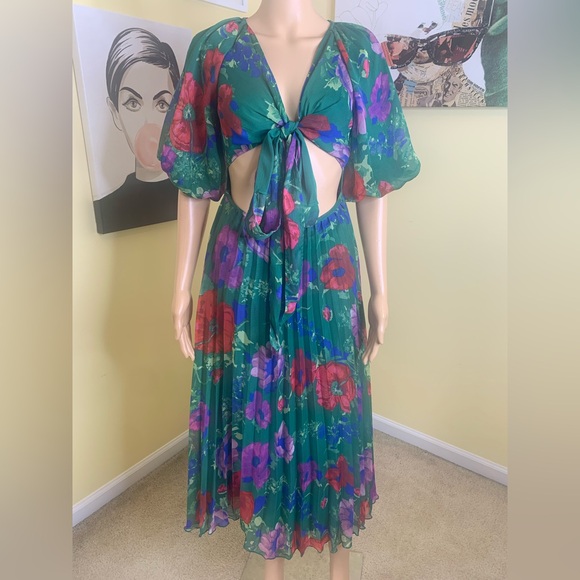 💫HP‼️💫 NWT ASOS DESIGN Floral Midi Dress in Green Multi, Size 6 - Picture 6 of 10